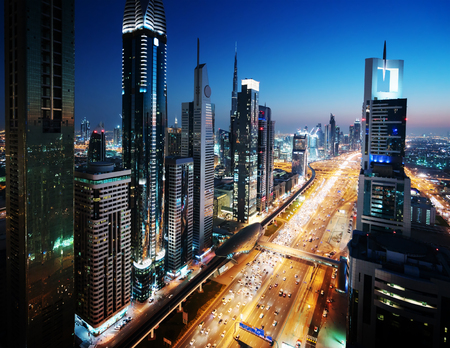 Dubai skyline in sunset time, United Arab Emiratesの写真素材