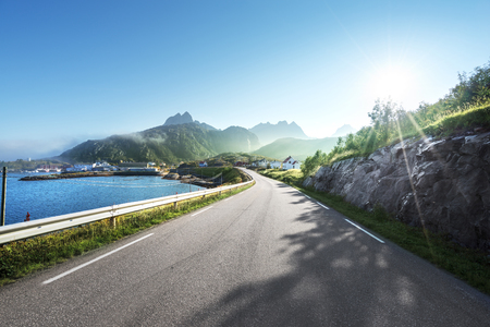 road and mist, Lofoten islands, Norwayの写真素材