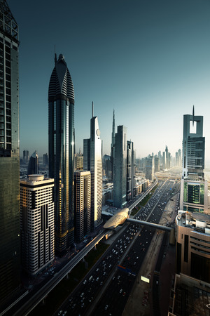 Dubai skyline in sunset time, United Arab Emiratesの写真素材