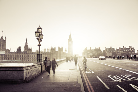 Westminster Bridge at sunset, London, UKの写真素材