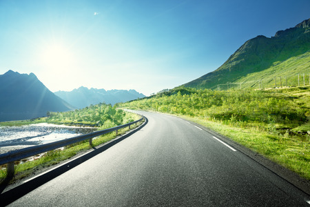 road by the sea, Lofoten island, Norwayの写真素材