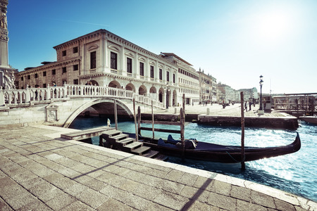 traditional gondola on Canal Grande, San Marco, Venice, Italyの写真素材