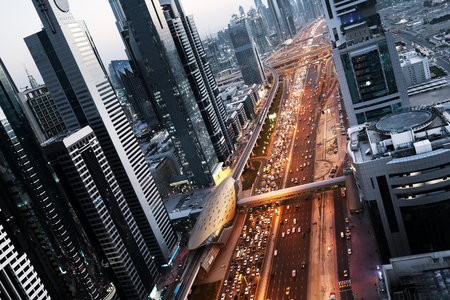 Dubai skyline in sunset time, United Arab Emiratesの写真素材