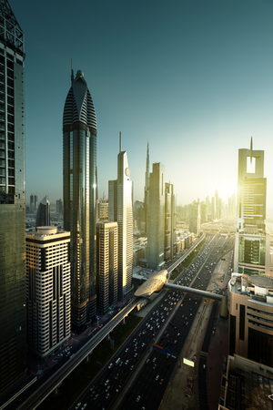 Dubai skyline in sunset time, United Arab Emiratesの写真素材