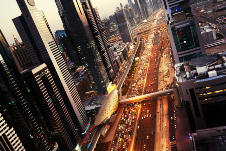 Dubai skyline in sunset time, United Arab Emiratesの写真素材