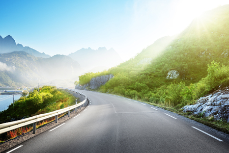 road and mist, Lofoten islands, Norwayの写真素材