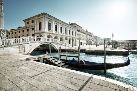 traditional gondola on Canal Grande, San Marco, Venice, Italyの写真素材