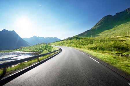 road by the sea, Lofoten island, Norwayの写真素材