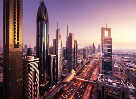 Dubai skyline in sunset time, United Arab Emiratesの写真素材