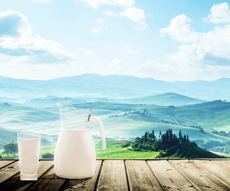 milk and sunny spring day, tuscany, Italyの写真素材
