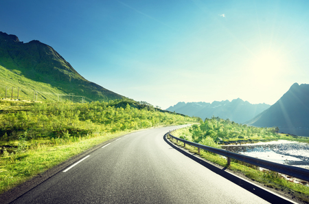 road by the sea, Lofoten island, Norwayの写真素材