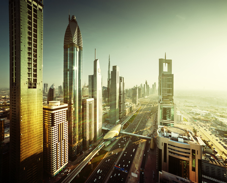 Dubai skyline in sunset time, United Arab Emiratesの写真素材