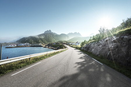 road and mist, Lofoten islands, Norwayの写真素材