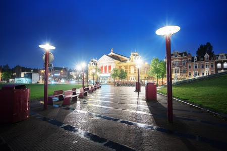 Concert building in Amsterdam at night, Netherlandsのeditorial素材