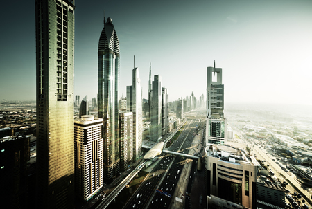 Dubai skyline in sunset time, United Arab Emiratesの写真素材