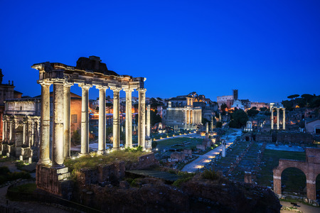 Roman Forum in Rome at sunset, Italyの写真素材