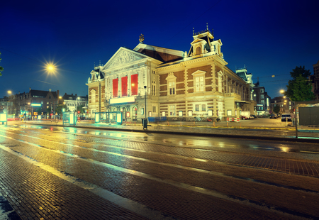 Concert building in Amsterdam at night, Netherlandsのeditorial素材