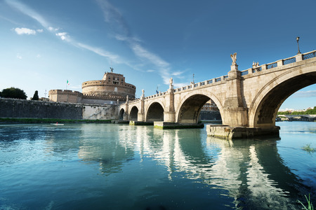 Sant Angelo Castle and Bridge in sunset time, Rome, Italiaのeditorial素材