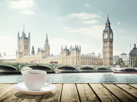 Big Ben and cup of coffee, London, UKの写真素材