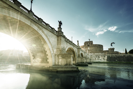 Sant Angelo Castle and Bridge in sunset time, Rome, Italiaのeditorial素材