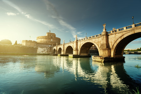 Sant Angelo Castle and Bridge in sunset time, Rome, Italiaのeditorial素材