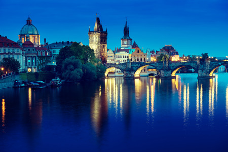 Charles bridge in sunset time, Prague , Czech Republicの写真素材