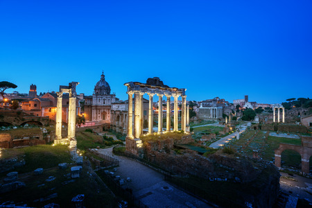 Roman Forum in Rome at sunset, Italyの写真素材