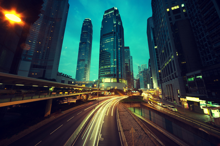 traffic in Hong Kong at sunset timeの写真素材