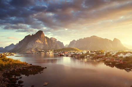 summer sunrise, Reine Village, Lofoten Islands, Norwayの写真素材