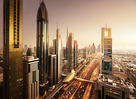 Dubai skyline in sunset time, United Arab Emiratesのeditorial素材