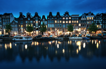 night view of Amsterdam, Hollandの写真素材