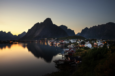 sunset time Reine Village, Lofoten Islands, Norwayの写真素材
