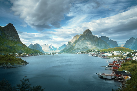 summer day, Reine Village, Lofoten Islands, Norwayの写真素材