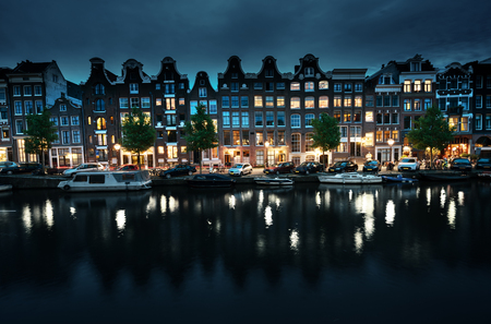 night view of Amsterdam, Hollandの写真素材