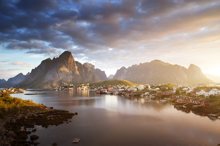summer sunrise, Reine Village, Lofoten Islands, Norwayの写真素材
