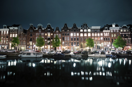 night view of Amsterdam, Hollandの写真素材