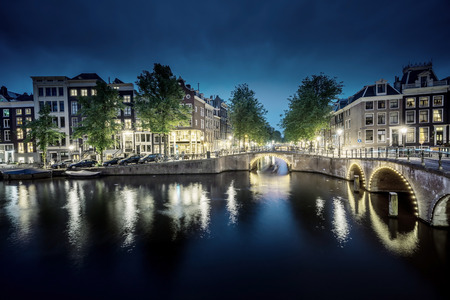 night view of Amsterdam, Hollandの写真素材