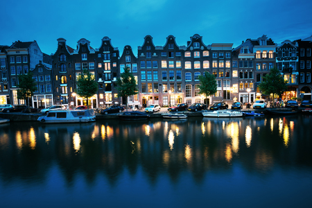 night view of Amsterdam, Hollandの写真素材