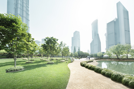 park in lujiazui financial center, Shanghai, Chinaの写真素材