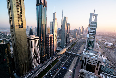 Dubai skyline in sunset time, United Arab Emiratesの写真素材