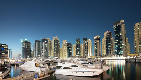 Dubai Marina at sunset, United Arab Emiratesの写真素材