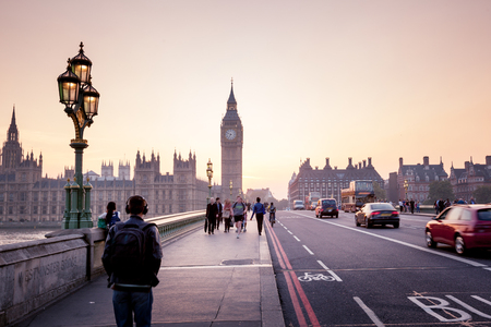 Westminster Bridge at sunset, London, UKの写真素材