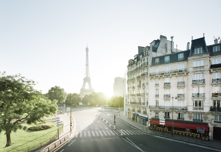 sunny morning and Eiffel Tower, Paris, Franceの写真素材