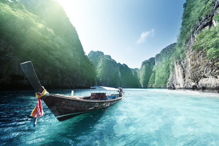 boat and beautiful sea, Phi Phi island, Thailandの写真素材