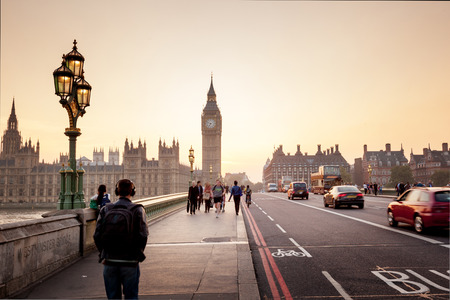 Westminster Bridge at sunset, London, UKの写真素材
