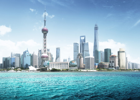 Shanghai skyline in sunny day, Chinaの写真素材