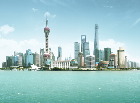 Shanghai skyline in sunny day, Chinaの写真素材