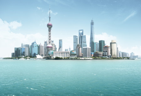 Shanghai skyline in sunny day, Chinaの写真素材
