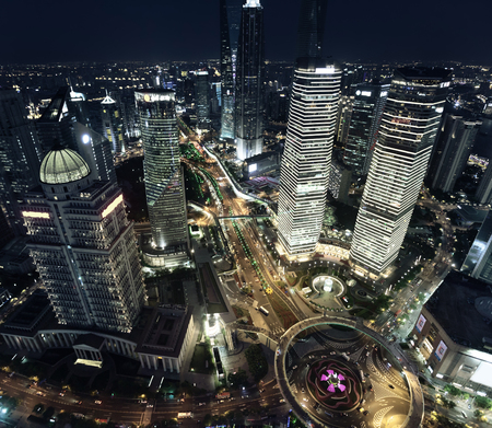 Shanghai night view, Chinaの写真素材
