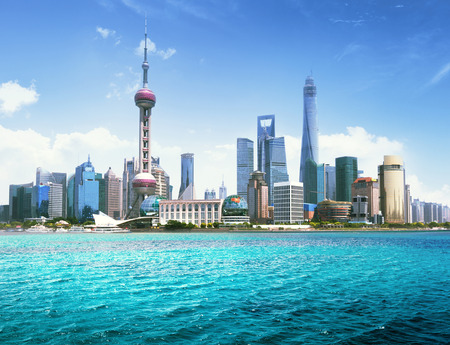 Shanghai skyline in sunny day, Chinaの写真素材